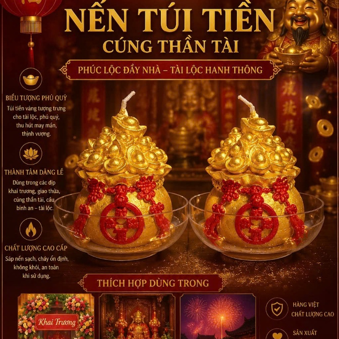 Nến Túi Tiền Tài Lộc | Cúng Thần Tài - Khai Trương - Giao Thừa | Huỳnh Gia Candle