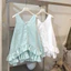 Áo váy kiểu nữ dáng suông sát nách cổ V phối chân bèo tầng, Váy babydoll from rộng nữ tính dễ thương mặc nhà đi chơi