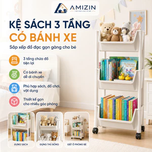 Kệ Đê đồ 3 Tầng Đa Năng Có Bánh xe , Kệ Sách, Kệ Phòng Khách, Phòng Học, Nhà Bếp, Phòng Tắm (393)