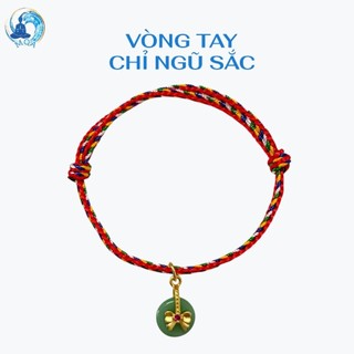 𝗠𝗲𝗶𝗤𝗶𝗻𝗴𝗔𝗿𝘁 [đã xin lộc] Vòng tay chỉ ngũ sắc 2.5 mm treo đồng điếu nơ mạ vàng cát