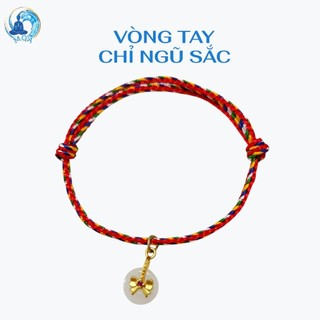 𝗠𝗲𝗶𝗤𝗶𝗻𝗴𝗔𝗿𝘁 [đã xin lộc] Vòng tay chỉ ngũ sắc 2.5 mm treo đồng điếu nơ mạ vàng cát