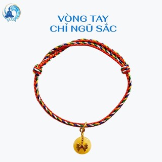 𝗠𝗲𝗶𝗤𝗶𝗻𝗴𝗔𝗿𝘁 [đã xin lộc] Vòng tay chỉ ngũ sắc 2.5 mm treo đồng điếu nơ mạ vàng cát