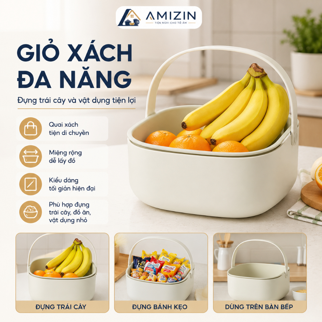 Bộ thau rổ có quai xách Yoko 27cm, Chính hãng  tiêu chuẩn nhật bản, Chất liệu nhựa siêu bền.