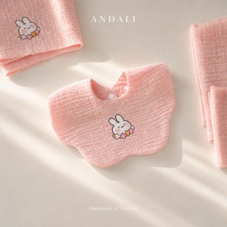 Set 2 Yếm Xô Muslin Anchee Cho Bé – Yếm cho bé dưới 2 tuổi Thoáng Khí, Mềm Mịn, Thấm Hút Tốt, Họa Tiết Dễ Thương