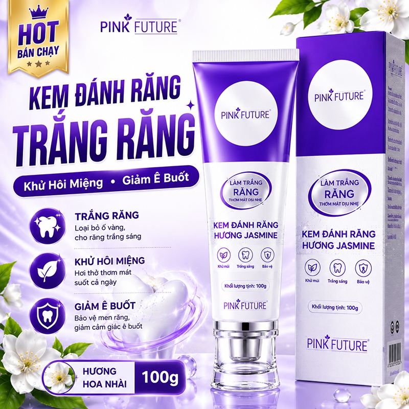 【BÁN CHẠY】Kem Đánh Răng Hương Jasmine 100g Trắng Răng Khử Hôi Miệng Bảo Vệ Men Răng Giảm Ê Buốt