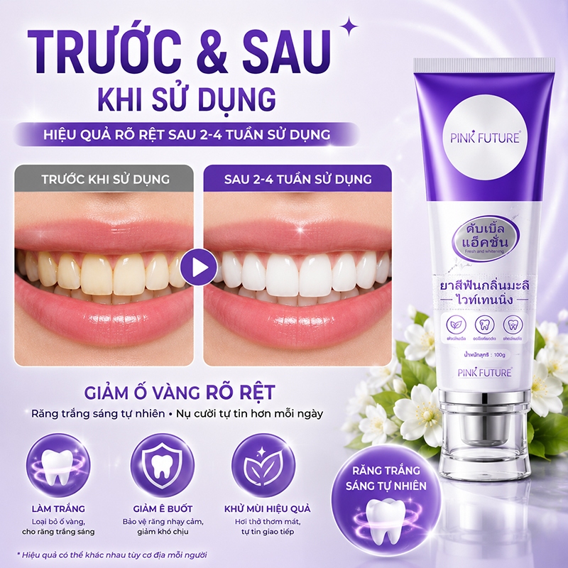 【BÁN CHẠY】Kem Đánh Răng Hương Jasmine 100g Trắng Răng Khử Hôi Miệng Bảo Vệ Men Răng Giảm Ê Buốt