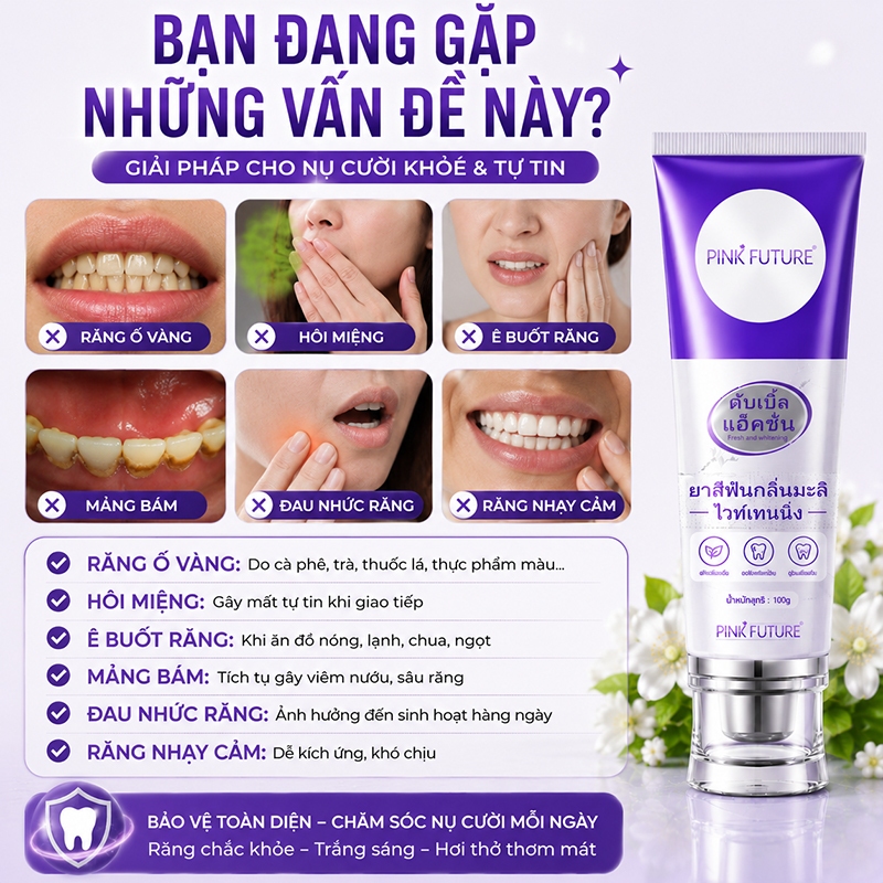 【BÁN CHẠY】Kem Đánh Răng Hương Jasmine 100g Trắng Răng Khử Hôi Miệng Bảo Vệ Men Răng Giảm Ê Buốt