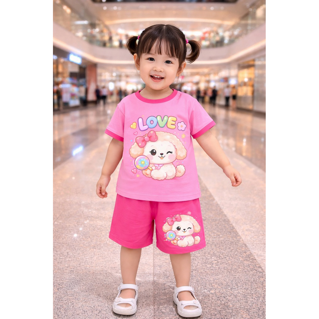 Bộ lỡ bé gái hình in dễ thương vải 4 chiều 100% cho bé 8-20kg ( tặng 10kt)