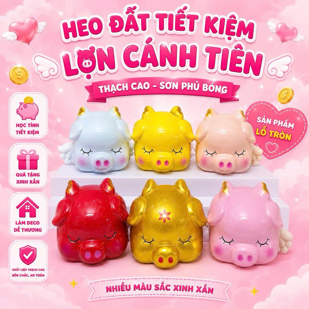 Heo đất tiết kiệm mẫu Lợn Cánh Tiên - Lợn Thiên Thần siêu cute dễ thương