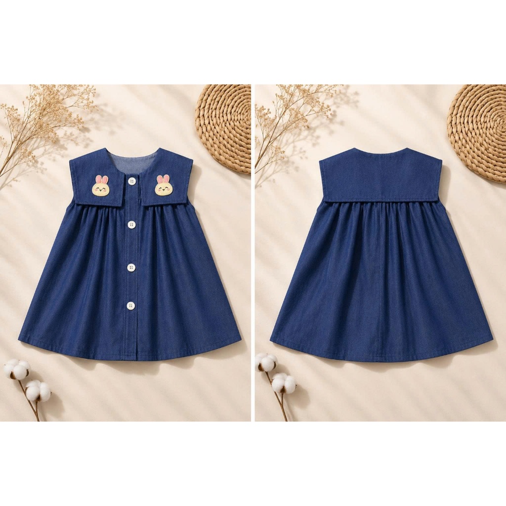 Váy bé gái, đầm bé gái mùa hè cổ thủy thủ chất bò mềm thoáng mát siêu xinh đi học đi chơi Size 8-40k SVB thỏ