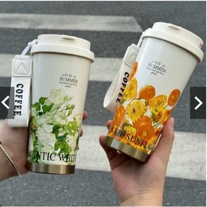 Ly Giữ Nhiệt In Hoa Văn COFFEE Cao Cấp Có Quai Xách | Giữ Nhiệt 6-8 Giờ Chống Tràn Thời Trang