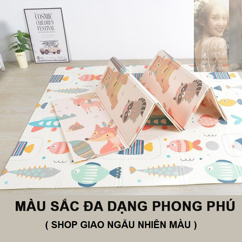 Thảm Xốp Gấp Gọn XPE 1m8x2m 2 Mặt Chống Thấm Chống Trơn Trượt Cho Bé Vui Chơi Dễ Vệ Sinh