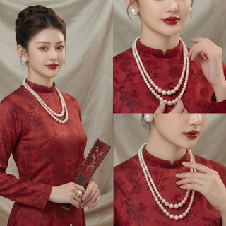 [N717] Choker Dây Chuyền Ngoc Trai Nhân Tạo, Dây Chuyền Áo Dài, Dây Chuyền Cưới 2 Sợi Sang Trọng Cho Nữ - DAISYN