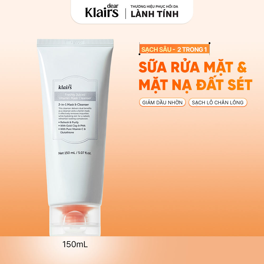 [ĐQ] Sữa rửa mặt Dear, Klairs Freshly Juiced Vitamin Mask Cleanser hỗ trợ làm sáng da 150ml
