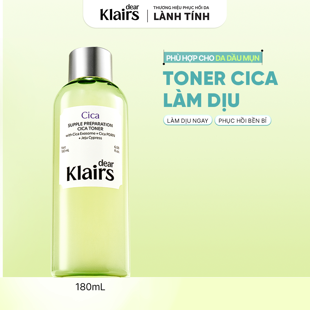 [KOL] Nước hoa hồng Dear Klairs Supple Preparation Cica Toner 180ml