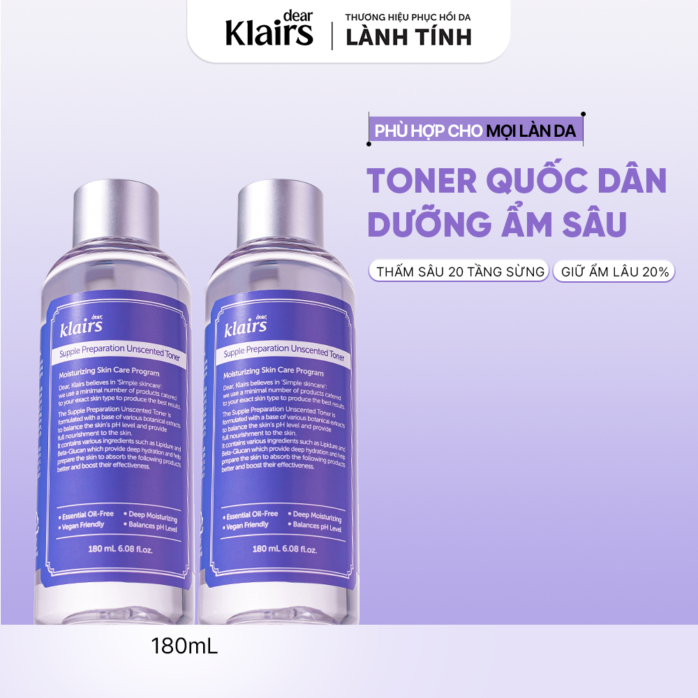 [Hannah Olala] Combo 2 Nước hoa hồng Dear, Klairs Supple Preparation Toner Cấp Ẩm Dưỡng Sáng Lành Tính Cho Mọi Loại Da