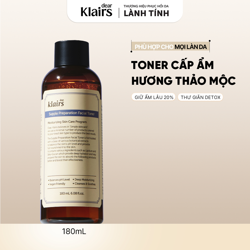 [Hannah Olala] Nước hoa hồng Dear, Klairs Supple Preparation Toner 180ml