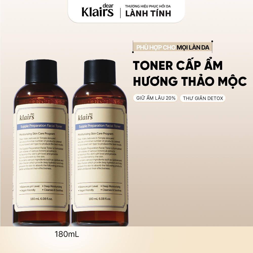[Hannah Olala] Combo 2 Nước hoa hồng Dear, Klairs Supple Preparation Toner Cấp Ẩm Dưỡng Sáng Lành Tính Cho Mọi Loại Da