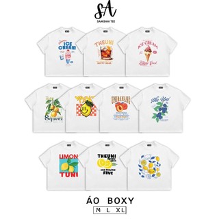 {HOẢ TỐC} Áo Thun Trắng Boxy Mùa Hè Trái Cây Nhiệt Đới 3 100% Cotton 250gsm Năng Động Trẻ Trung [BST HÈ 2025]