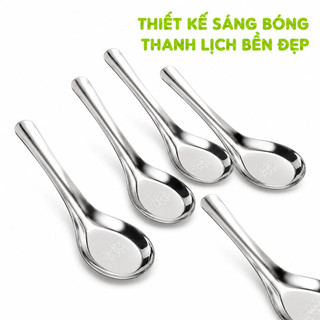 Thìa Ăn Cơm Inox 304 Bông Sen Cao Cấp GD181 - Muỗng Ăn Cơm Inox 304 Hoa Văn Bông Sen Chống Bám Bẩn
