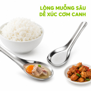 Thìa Ăn Cơm Inox 304 Bông Sen Cao Cấp GD181 - Muỗng Ăn Cơm Inox 304 Hoa Văn Bông Sen Chống Bám Bẩn