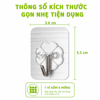 Vỉ 9 Móc Treo Dán Tường Chịu Lực Siêu Dính GD195 - Miếng Dán Tường Treo Quần Áo Chịu Lực Vỉ 9 Chiếc