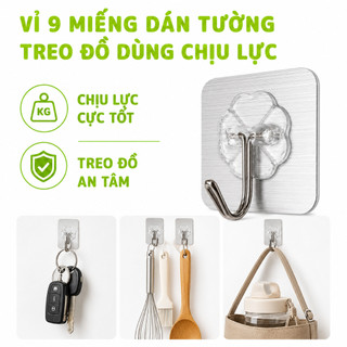 Vỉ 9 Móc Treo Dán Tường Chịu Lực Siêu Dính GD195 - Miếng Dán Tường Treo Quần Áo Chịu Lực Vỉ 9 Chiếc