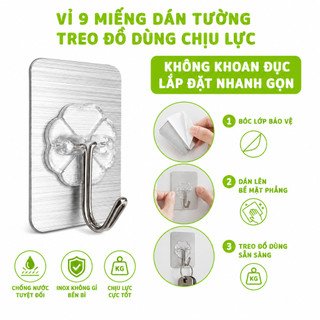 Vỉ 9 Móc Treo Dán Tường Chịu Lực Siêu Dính GD195 - Miếng Dán Tường Treo Quần Áo Chịu Lực Vỉ 9 Chiếc