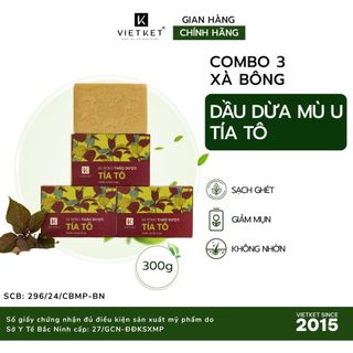 Combo 3 Bánh xà Bông Tắm Thảo Dược Dầu Dừa Mù U VIETKET
