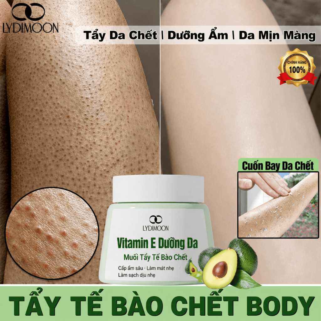 Kem Tẩy Tế Bào Chết Body, Làm Sạch Da Chết, Mịn Da, Giảm Da Sần Da Gà, Làm Sáng Da, Vitamin E LYDIMOON, 250g