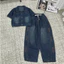 Set Jean Nữ Áo Khoác Jean Tay Ngắn Phối Quần Jean Ống Rộng,Form Suông,Che Dáng Đẹp Mặc Hằng Ngày