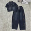 Set Jean Nữ Áo Khoác Jean Tay Ngắn Phối Quần Jean Ống Rộng,Form Suông,Che Dáng Đẹp Mặc Hằng Ngày