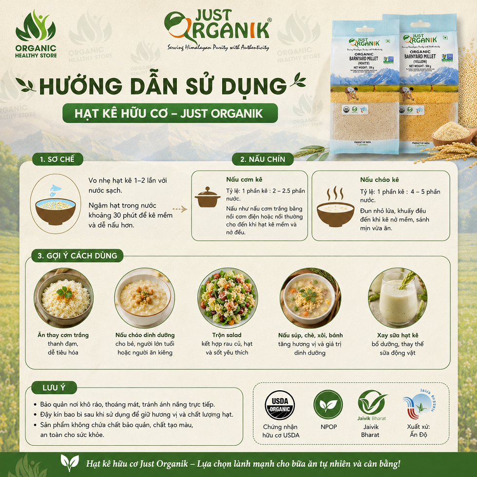 Hạt Kê Hữu Cơ Just Organik Millet - Cho Bé Ăn Dặm