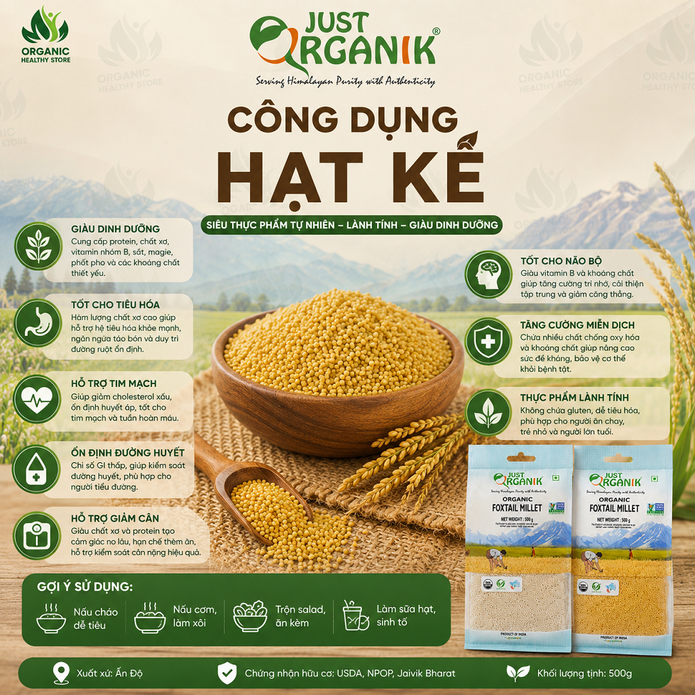 Hạt Kê Hữu Cơ Just Organik Millet - Cho Bé Ăn Dặm
