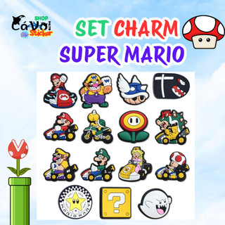 Set Charm Super Mario Kart Deluxe 15 Món Mario Luigi Peach Bowser Wario Toad Trang Trí Dép- Charm dẻo