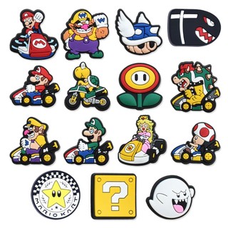 Set Charm Super Mario Kart Deluxe 15 Món Mario Luigi Peach Bowser Wario Toad Trang Trí Dép- Charm dẻo