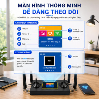 Bộ Phát WiFi 6 Từ SIM 4G Có Màn Hình LCD | Ăng Ten SMA Rời | Vỏ Kim Loại | Router 4G LTE R611 Ultra