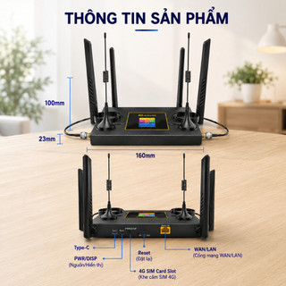 Bộ Phát WiFi 6 Từ SIM 4G Có Màn Hình LCD | Ăng Ten SMA Rời | Vỏ Kim Loại | Router 4G LTE R611 Ultra