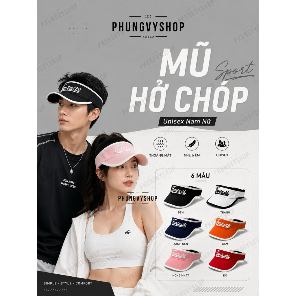 Mũ nón Lưỡi Trai Thể Thao tennis unisex nam nữ PHUNGVYSHOP  / Kết Hở Chóp Nóc FAN /