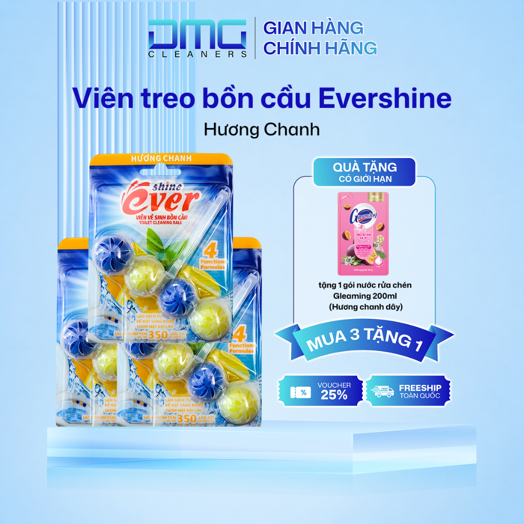 Mua 3 Tặng 1 [Tổng 4] Viên Treo Bồn Cầu Evershine Hương Chanh 54g – Thơm Mát, Ngăn Mảng Bám, Diệt Khuẩn
