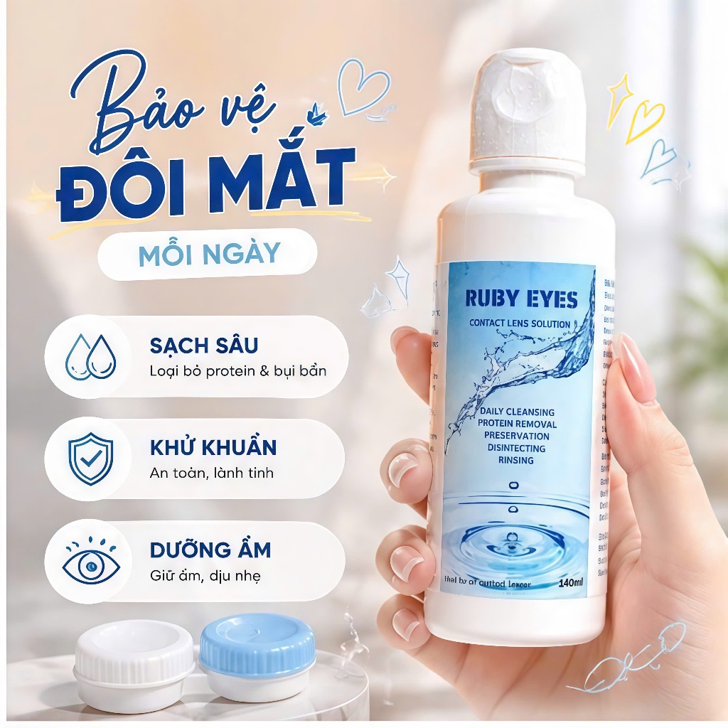 Nước Ngâm Lens Và Nước Nhỏ Mắt RUBYEYES, Nước Rửa Kính Áp Tròng, Combo Ngâm Nhỏ Dành Cho Lens