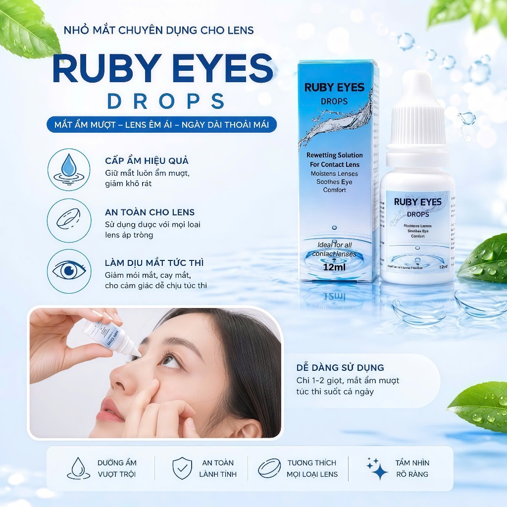Nước Ngâm Lens Và Nước Nhỏ Mắt RUBYEYES, Nước Rửa Kính Áp Tròng, Combo Ngâm Nhỏ Dành Cho Lens