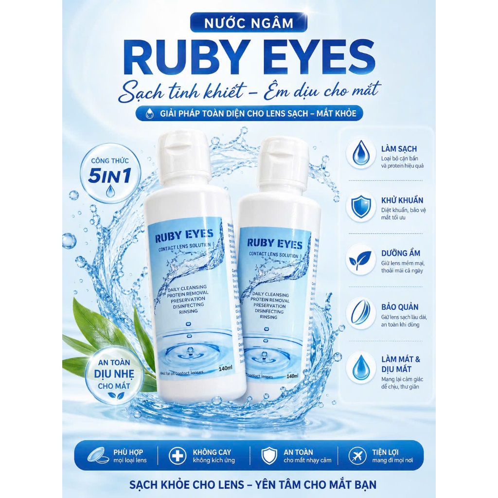 Nước Ngâm Lens Và Nước Nhỏ Mắt RUBYEYES, Nước Rửa Kính Áp Tròng, Combo Ngâm Nhỏ Dành Cho Lens