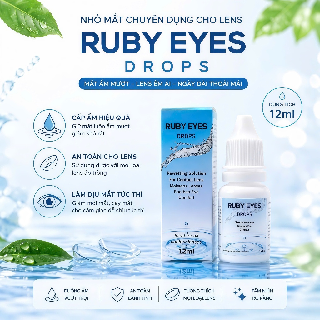 Nước Ngâm Lens Và Nước Nhỏ Mắt RUBYEYES, Nước Rửa Kính Áp Tròng, Combo Ngâm Nhỏ Dành Cho Lens