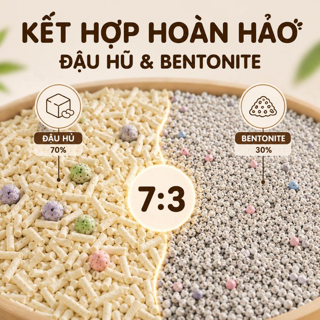 Đậu phụ trộn với cát vệ sinh cho mèo làm từ bentonite 6L Vón Cục Nhanh Không Bụi Khử Mùi Thấm Hút An Toàn