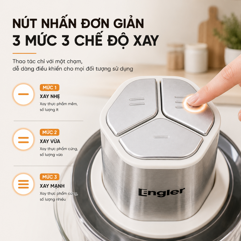 Máy Xay Engler 2 Cối EGL5116A Inox & Thủy Tinh Công Suất 500W, Xay Thực Phẩm Nhuyễn Mịn, Nhanh Gọn