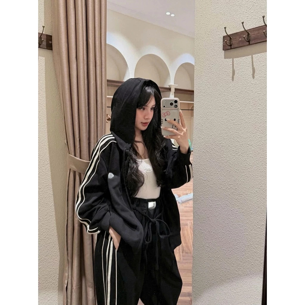 Set đồ nữ, đồ bộ nữ DONNA HCOM26802 áo khoác mix quần suông kẻ sọc viền dáng thể thao năng động