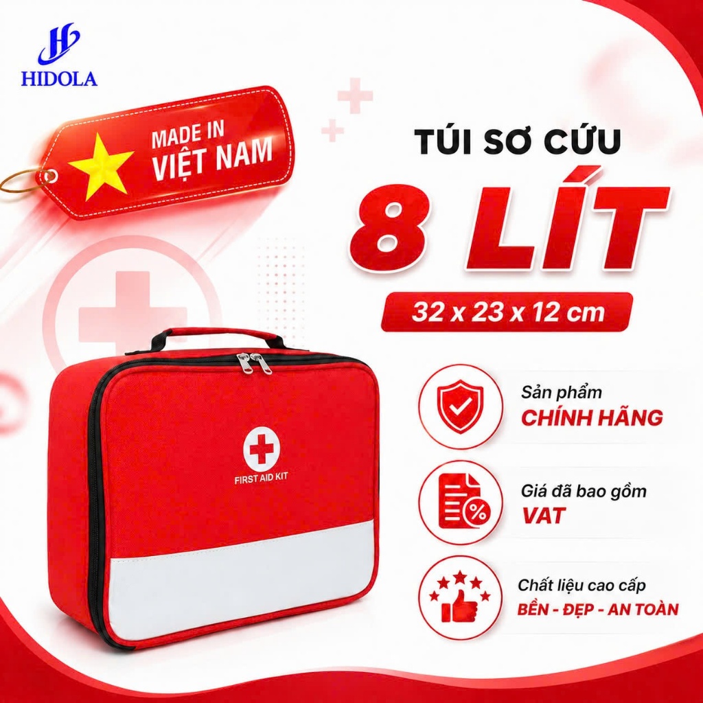 Túi Y Tế Sơ Cứu, Túi Cứu Thương, Túi Đựng Thuốc HIDOLA Cho Cá nhân, Gia đình Nhỏ Gọn Chống Nước 8 LÍT, 9141C