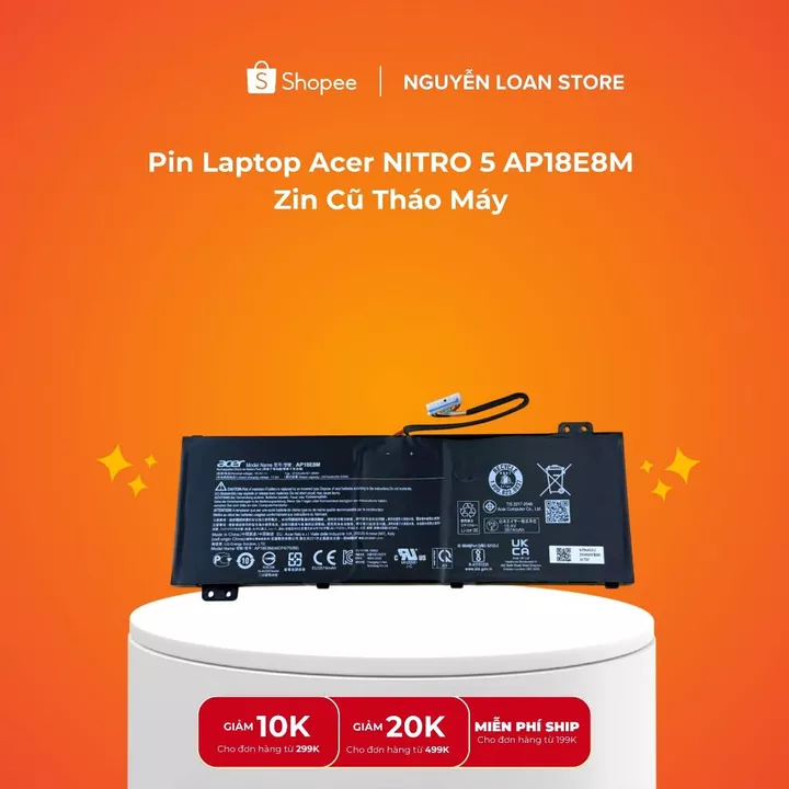 Pin Laptop Acer NITRO 5 AP18E8M Zin Cũ Tháo Máy Chính Hãng - Ngoại Hình Đẹp, Chai Nhẹ