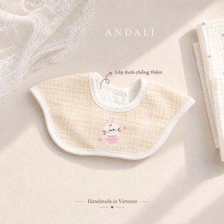 Set 3 yếm chống thấm xô muslin cho bé, nhiều màu xinh xắn Anchee